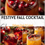 Glass of fall winter cocktail with apple cider and berries styled as festive Halloween drink idea 2